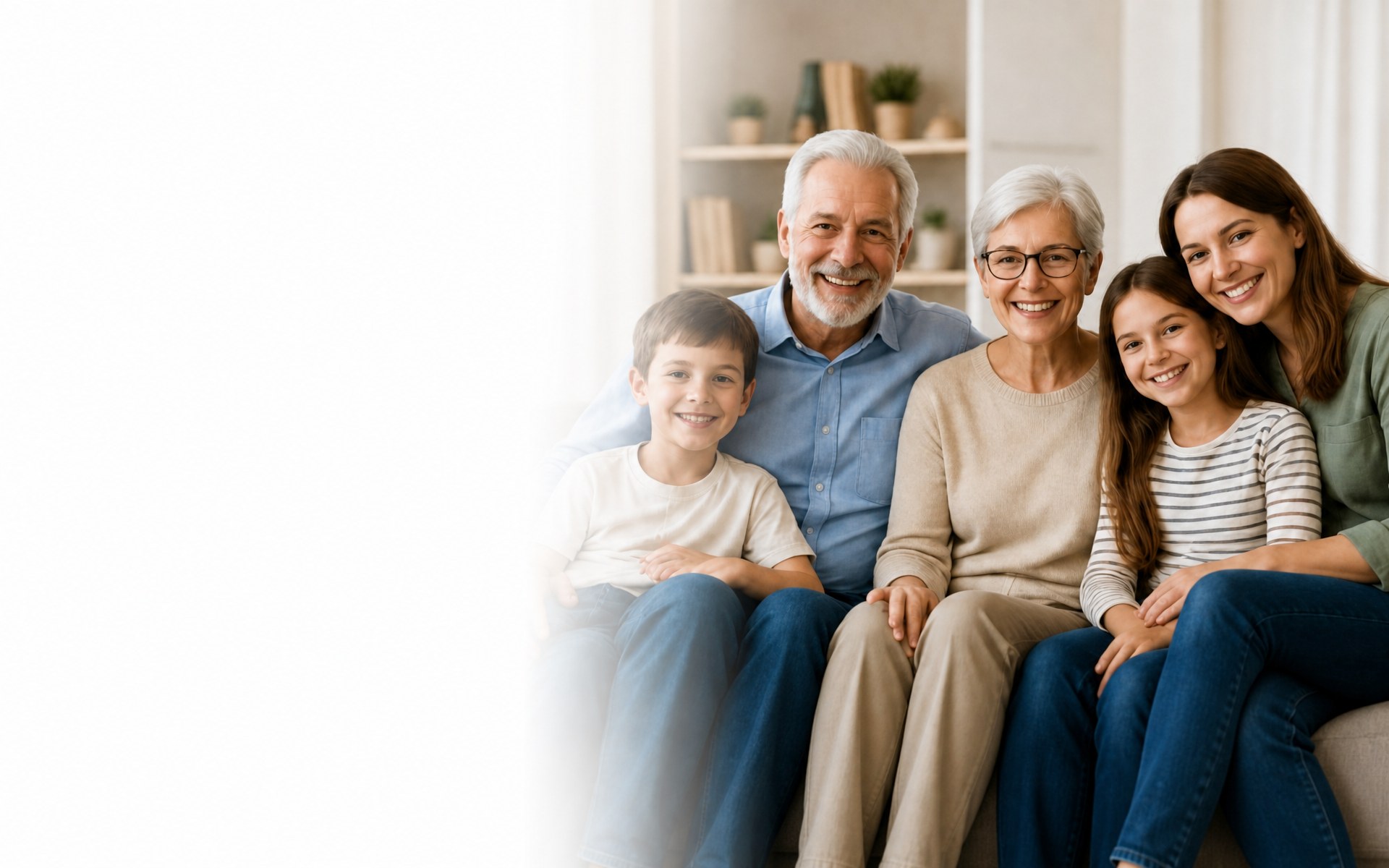 Multi-generational family together at home